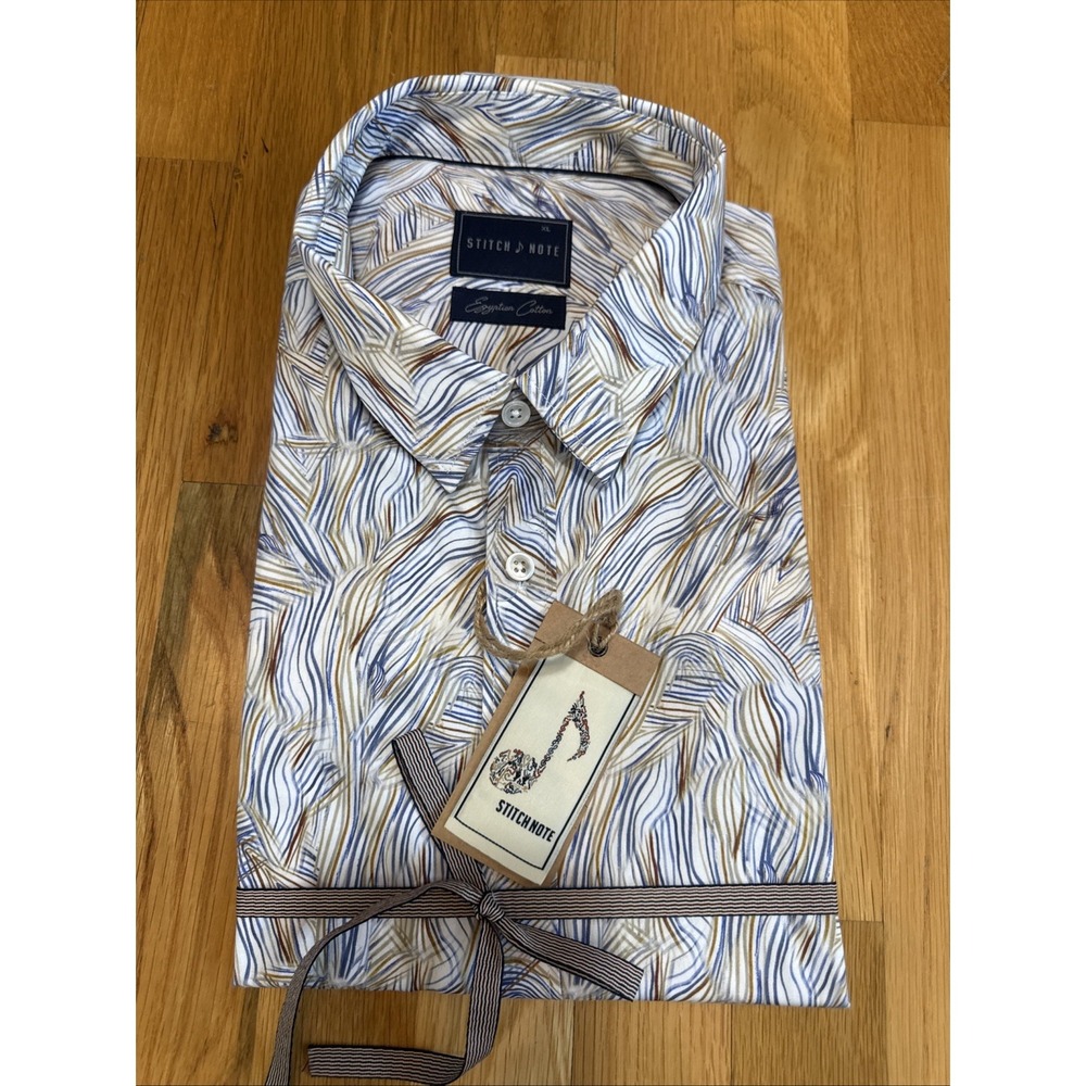 NWT Stitch Note Men's White Woven‎ Button Down Cotton Print Long Sleeve XL